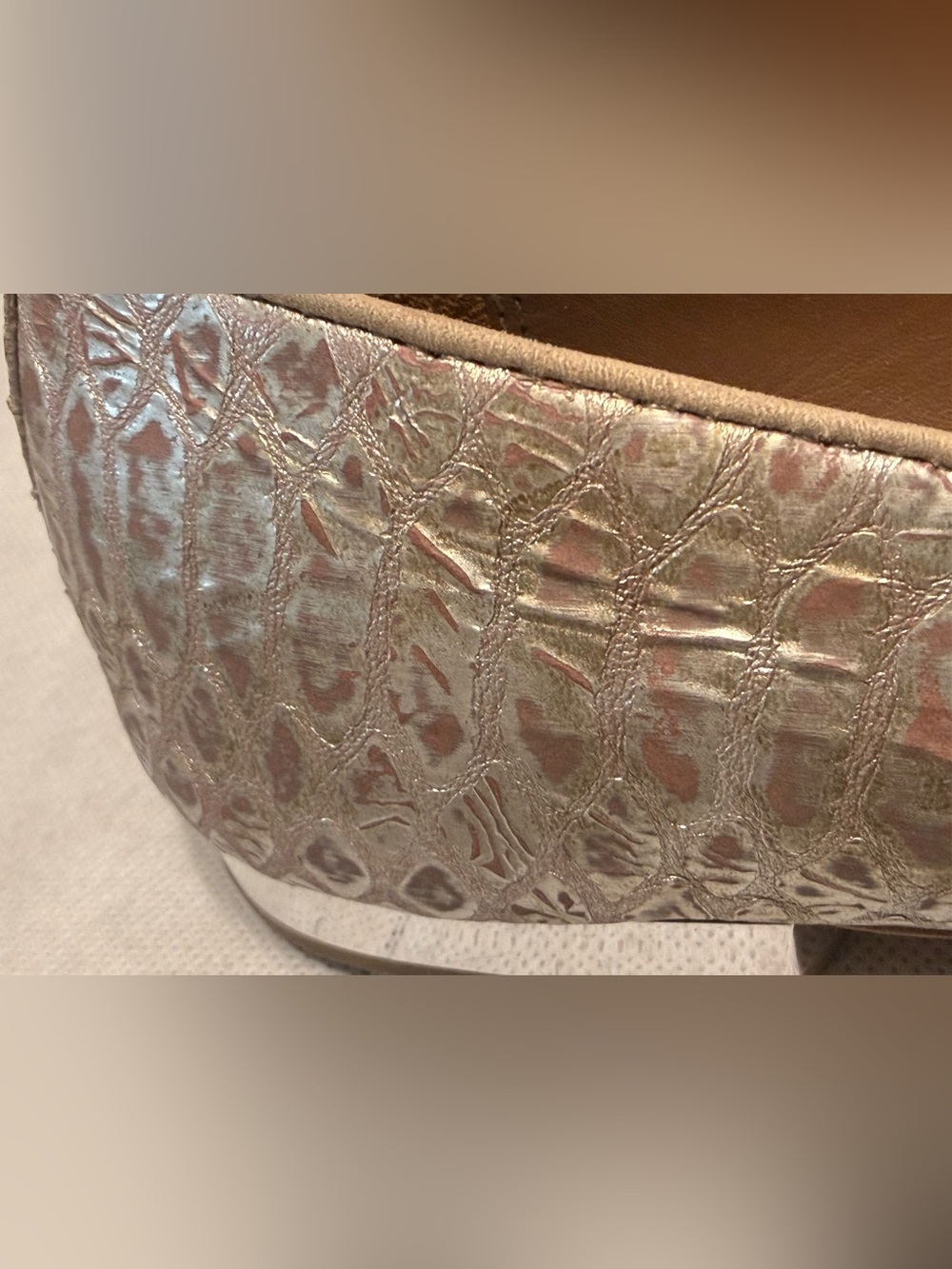 Donald J. Pliner Champagne Snakeskin Pattern Embellished Loafers - Picture 13 of 14